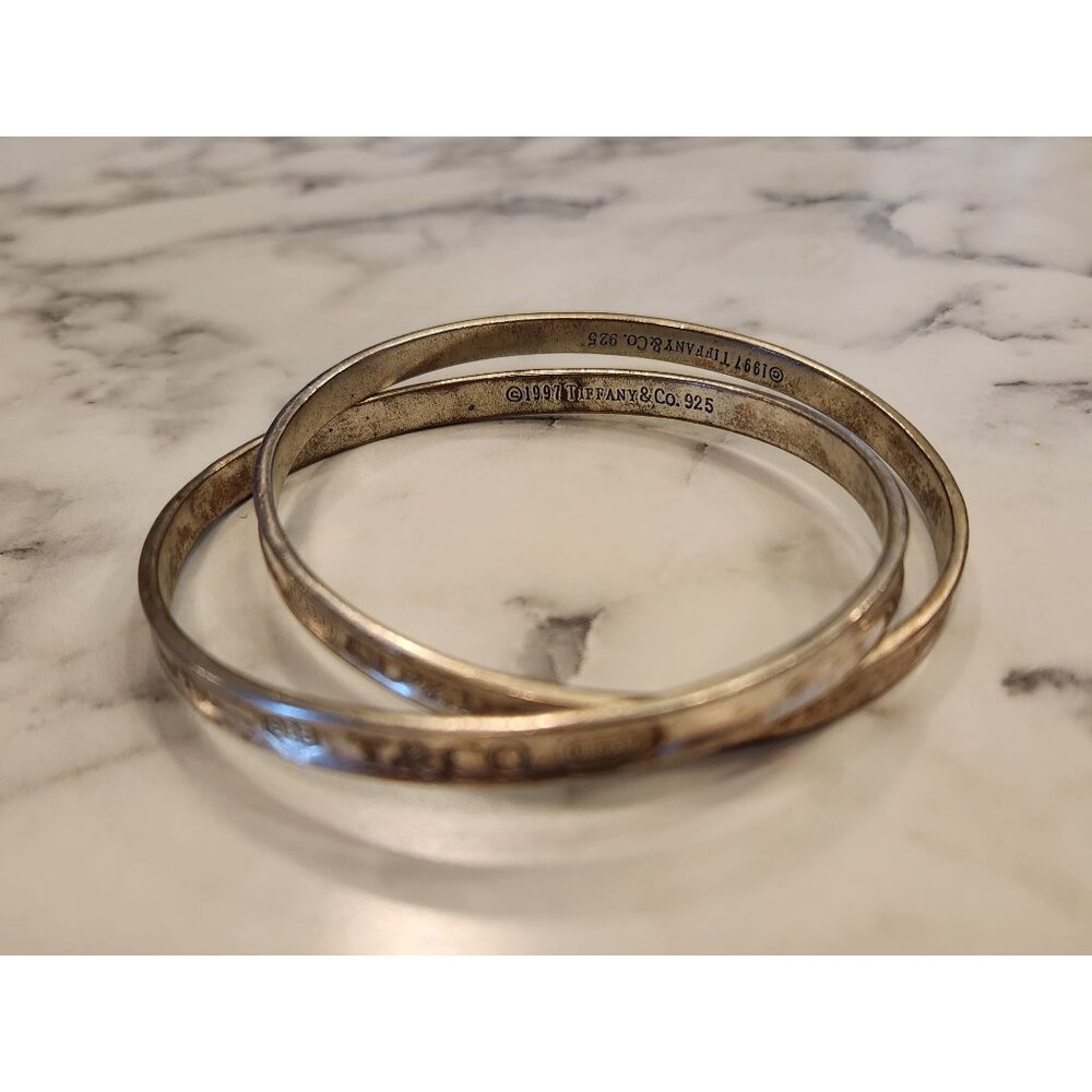 Vintage Tiffany & Co. Sterling Silver 925 Bangle Bracelets 1837 Set Of 2 T & Co